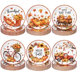Fourluoo 96 Pcs Fall Pumpkin Paper Plates Disposable 7 Inch Pumpkin Dinner Plates for Fall Autumn Party Birthday Party Decoration Supplies