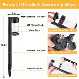 Solar Pathway Lights Outdoor, 10 Pack Metal & Glass Solar Lights Outdoor Waterproof Landscape Path Lights for Outside Yard Lawn Walkway Driveway Garden Decor