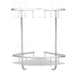 SIMSA-Expert 2 x Corner Shower Shelf No Drilling Shower Shelf Shower Bathroom Wall Shelf Bathroom Shelf Wall Mounted Aluminium Silver Bathroom Shelf (2 x Corner Shelves)