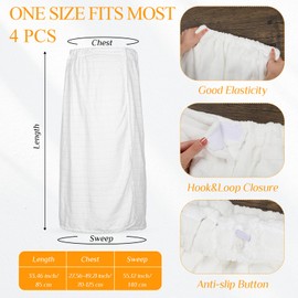 4 Pcs Spa Wrap Towel Wrap for Women Spa Robe with Adjustable Closure Elastic Top Lightweight Wraps for Bath Shower (White,Square)
