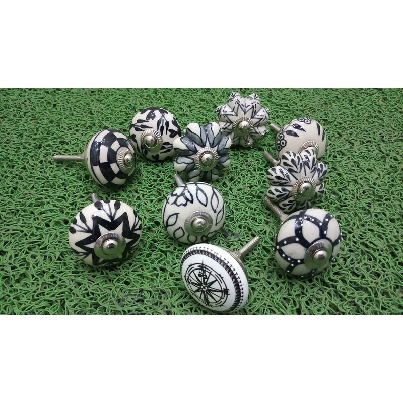 KNOBSWORLD Set of 10 Black & White Ceramic knobs Cabinet