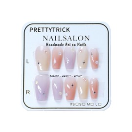 Salon Effect Handmade Press On Nails Hand-painted Rainbow Color False Nails Fashion Adhesive Nail Tips 10 pieces (Summer Dopamine, M)