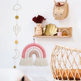 Rainbow Wall Hanging, Rainbow Boho Decor, Macrame Rainbow Wall Hanging, Rainbow Baby Nursery Decor, Boho Rainbow Nursery Wall Decor for Baby Girls(Pink,7x7x0.78in)