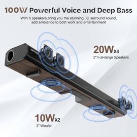 OFFSIR 100W 2.1CH Sound Bar for Smart TV, 31.8 Inch Bluetooth 5.0 Soundbar with HDMI ARC/Optical/Coaxial/AUX, DSP 3 EQ & Custom Bass/Treble, LED Display, Wood Grain, Wall Mountable for Home Theater
