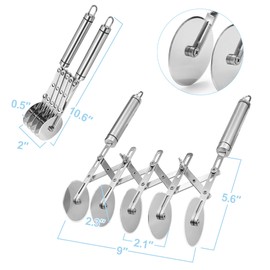 5-Wheel Professional Pastry Cutter – Stainless Steel Pastry Cutter Wheel and Pizza Cutter Tool Multi-Round Dough Roller, Lattice Cutter, Pasta Maker, Slicer, Cookie Pastry Knife Divider with Handle