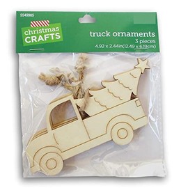 3 Truck Carrying Christmas Tree Ornaments - Wood Unfinished Shape - DIY Wooden Christmas Cutout Decoration