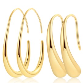 Lcuasc Chunky Gold Hoop Earrings for Women Trendy, Teardrop Earrings with 14k Gold Plated Stainless Steel, Small Hypoallergenic Earrings, Jewelry Gifts for Women-2 Pair (Gold)