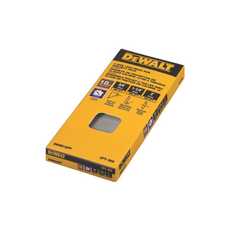 DeWalt DWBN18PP 18 Gauge Brad Nail Project Pack, Sizes 3/4",