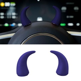 3D Devil Bull Horn Car Interior Decoration, Funny Car Steering Wheel Ornament Stickers, Cute Mini Car Dashboard Decoration Accessories (Blue)