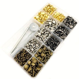 AIMALL 484 Pcs Leather Rivets Tool Metal Stud Set Double Cap Fixing Belt Repair DIY Kit Craft-Metal Double Cap Rivets in Multiple Sizes and Colors Complete Leathercraft Rivet Tool Kit