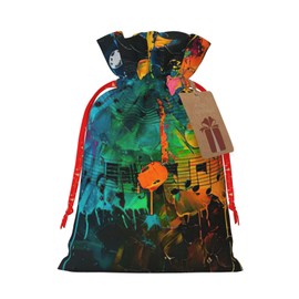 YKJJFVZ Colorful Music Notes Print Versatile Drawstring Christmas Gift Bags,Burlap Material,Xmas Wrapping Bags,Candy Bags
