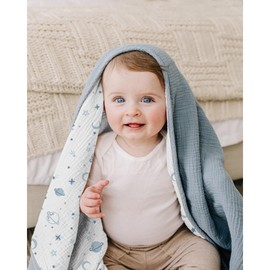 Konssy Muslin Baby Blankets for Girls Boys, 100% Cotton Crib Blanket for Baby Infant Toddler, Super Soft and Lightweight Nursery Blankets 40"x36" (Star)