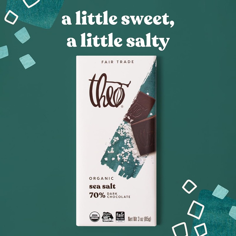 Theo Chocolate Sea Salt Organic Dark Chocolate Bar, 70% Cacao,