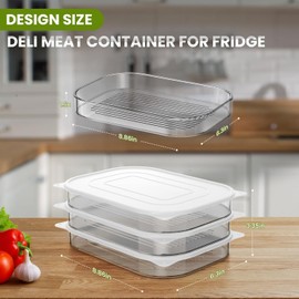 XWF Deli Meat Container for Fridge,Bacon Lunch Meat Container for Refrigerator,refrigerator organizers and storage,Stackable Food Storage Boxes with Lid for Cold Cuts,BPA Free,3PCS