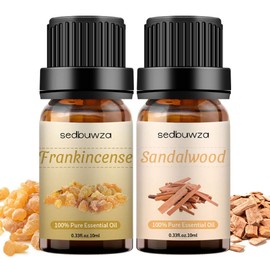 Frankincense Sandalwood Essential Oil Set, 100% Pure Aromatherapy Gift Oils for Diffuser, Humidifier, Perfume, Candle, Soap - 2 x 10 ml