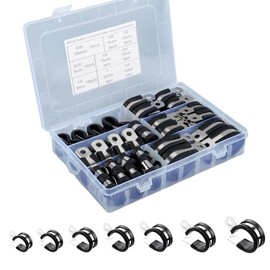 60PCS Cable Clamps Assortment Kit with 7 Sizes Rubber Coated Insulated Cable Clips 304 Stainless Steel Pipe Cable Clips for 1/4" 5/16" 3/8" 1/2" 5/8" 3/4" 1"