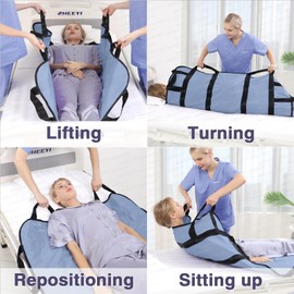 Positioning Bed Pad with Reinforced Handles 43" x 36" Patient Transfer Sheet Aid Assistant for Body Lifting, Turning, Repositioning, for Elderly, Incontinence, Caregiver, Blue Gray