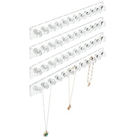 Heesch Necklace Hanger, Acrylic Necklace Organizer Wall Mount Necklace Holder, Jewelry Hooks for Necklaces, Bracelets, Chains (4-pack Clear)
