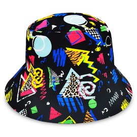 Retro 80s 90s Bucket Hat Accessories Women Men Black Hip Hop Cap Party Outfits