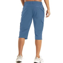 MAGCOMSEN Cargo Jogger Shorts - Men's Stretch Waist Athletic Sweat Shorts - 3/4 Pants - Light Blue
