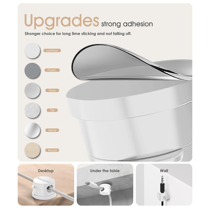 Nearockle Magnetic Cable Clips Upgraded Strong Magnetic Cord Holder (White,