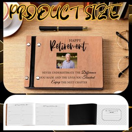 Skyygemm Wood Retirement Guest Book with Signature Pen Retirement Party Decorations Supplies Gifts for Women Men Office Colleague Advice and Wishes(Retirement)