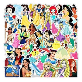 Princess Character Cartoon Vinyl Stickers 50Pcs for Water Bottles Laptop Computer Skateboard, Cute Sticker Gift for Kids Teens Waterproof