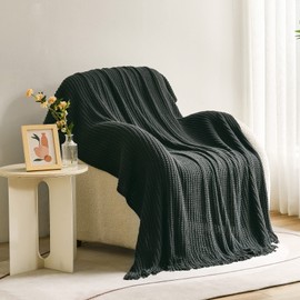 Blagic Knitted Throw Blanket for Couch,Soft Farmhouse Boho Throw Blanket with Tassels,Home Decorative Lightweight Throw Blankets,Dark Gray Throws for Bed/Chair/Sofa, 50" W x 60" L