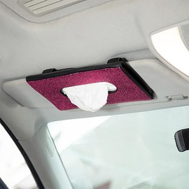 INGJIA Car Tissue Box, Tissue Holder Car for Car Visor, Car Storage Sun Visor PU Car Tissue Holder, Napkin Holder Box for Car Accessories, Pink Diamonds