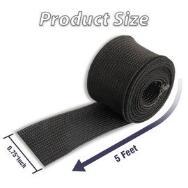 FGJQEFG Fiberglass Heat Shield Sleeve Adjustable Hose Heat Spark Plug Wire High Temp(5 Feet-0.75''Inch/20MM) For Exhaust Insulation Thermal Wrap Roll Car Brake Line Cable Protection Tape Black