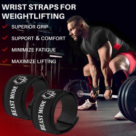 TECEUM Lifting Wrist Straps with Neoprene Padding Support – Beige – Beast Mode – Heavy Duty Wrist Workout Straps For Men and Women – Ideal for Powerlifting, Strength Training, Bodybuilding