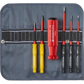 PB Swiss Tools Insulated Classic Slim Interchangeable Blade Screwdriver Set PB 5216.SU | 100% Swiss Made | 6-Piece VDE Screwdriver Set for Slotted & Phillips Fasteners in a Roll-Up Case
