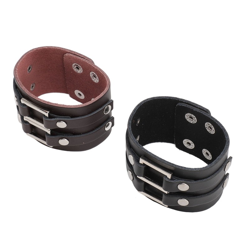 2pcs Wide PU Leather Bracelet Wrist Cuffs Punk Cuff Bracelet
