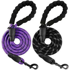 BARKBAY Dog Leashes for Large Dogs Heavy Duty Dog Leash 2 Pack 5 FT with Comfortable Padded Handle Highly Reflective Threads for Medium Large Dogs Walking Training Running (5FT-1/2,Purple+Black)
