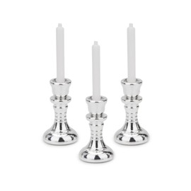 Dollhouse Miniature Candlesticks 3 PCS Candle Holder Set 1/12 Scale Vintage Candles Doll House Desk Ornament Accessories with Metal Round Base for for Fairy Garden (Silver)
