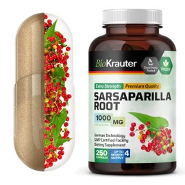 BIO KRAUTER Sarsaparilla Root Capsules - 1000 mg Strength - 250 Vegan Sarsaparilla Extract Caps - No Fillers