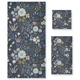 HATESAH 3 Pack Vintage Blue Green Floral Bath Towels Set,1 Bath Towel,1 Hand Towel,1 washcloth,Spring Garden Flower Leave Plant Decorative Bathroom Towels Set,Soft Quick Dry Towels for Guest,Shower