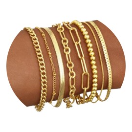 Conjunto de pulseras de color dorado para mujer, pulseras apilables de eslabones dorados para mujer, pulseras bohemias, pulseras minimalistas, pulseras de acero inoxidable, joyería de calidad a la moda, B (8 pulseras H)