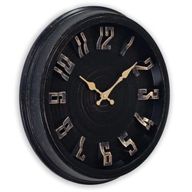 DIYZON 16 Inch Extra Large 3D Font Wall Clock Silent Non Ticking, Retro Country Style Clock Battery Powered Home, Large Numbers Easy Read, Suitable for Indoor Living Room - Bedroom - Kitchen (Black)