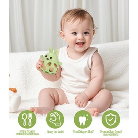 Vuxava Grabbing Ball Baby from 3 Months - Montessori Teether BPA-Free - Sensory Baby Toy & Gift Idea for Newborns (Olive Green, Rabbit)