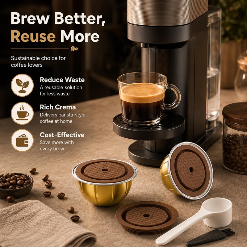 G1 80ml Aluminum Reusable Coffee Pods, 2-Pack with 2 Brown