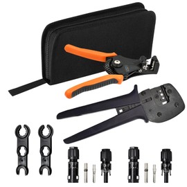 Solar PV Connector Crimper Tool Kit for 14/12/10AWG (2.5/4.0/6mm²) Solid Copper Pins, Crimping and Stripping Tools, Spanner Bag for Photovoltaic