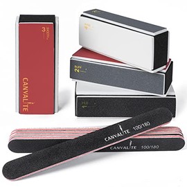 Canvalite Pulidor de uñas para uñas naturales, todo en uno, bloque de 4 vías que moldea, lima, suaviza y brilla, limas de uñas de grano 100/180 y puli