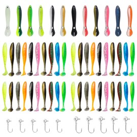 Keboyoe 62 Piece Rubber Bait Perch Set, Rubber Fish Perch Zander 7 cm 5.5 cm 6.7 cm Rubber Bait Zander Set, Perch Bait Rubber Fish with 10 Jig Hooks Fishing Bait Rubber Fish for Pike, Zander, Perch