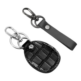 PATIKIL Leather Key Fob, Genuine Leather Keys Cover RFID Key Fob Protector Air Tag Holder Keychain Case with Key Ring & Screwdriver & Lanyard Clip & Lanyard Clip Black