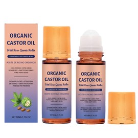 Ginaday 2 Pcs Organic Castor Oil Roll-On with Rose Quartz, 100% Pure Cold-Pressed Castor Oil Roller Ball Hexane-Free Suitable for Skin & Hair. ﻿