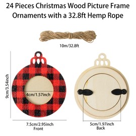 MixTeach 24 Pieces Christmas Photo Frames Tree Decor Unfinished Wood Picture Frames Xmas Photo Ornament Frames Christmas Picture Frame for Holiday Picture Frame Presents and Tree Decoration