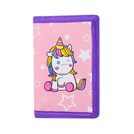 NEICY RFID Cartoon Canvas Wallet for Kids - Unicorn Trifold Outdoor Sports Wallets with Magic Sticker for Teen Girls