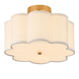 Giutna 13.3"Semi Flush Mount Ceiling Light Fixture, 3-Light Modern Close to Ceiling Light With Fabric Flower-Shaped Shade, Light Fixtures Ceiling Mount for Bedroom Nursery Kids Room Living Room(Gold)