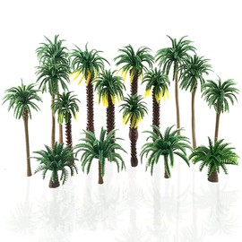 Saktopdeco 16 piezas de plástico modelo tropical de palmera de coco para decoración de tartas de tren, ferrocarril, jardín de hadas